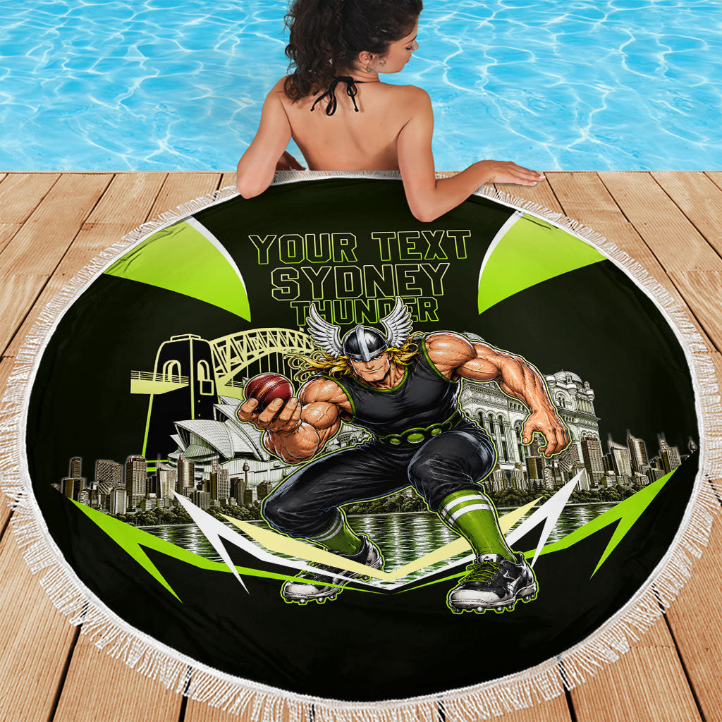 Personalised Sydney Thunder Cricket Mascot Skyline Beach Blanket Retro Comic Style Fan Art Graphic