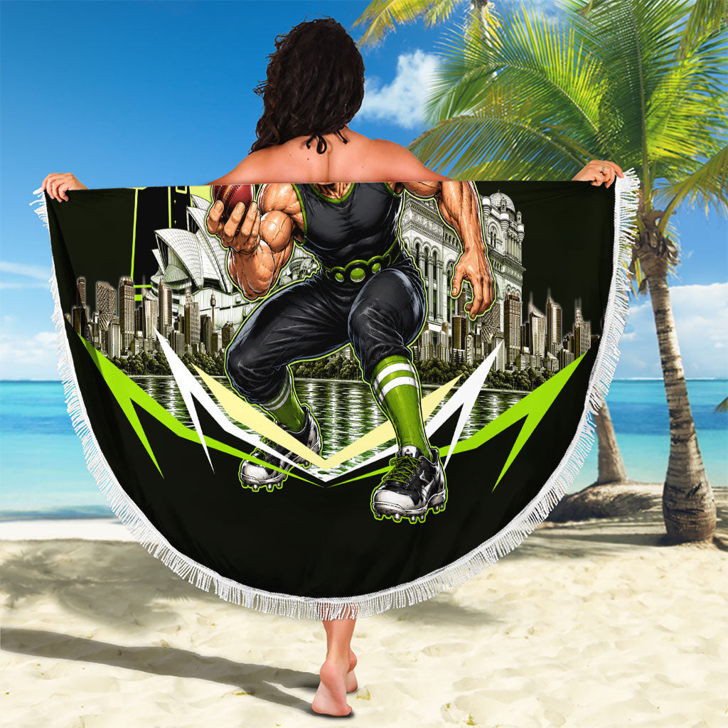 Personalised Sydney Thunder Cricket Mascot Skyline Beach Blanket Retro Comic Style Fan Art Graphic