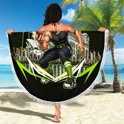 Personalised Sydney Thunder Cricket Mascot Skyline Beach Blanket Retro Comic Style Fan Art Graphic