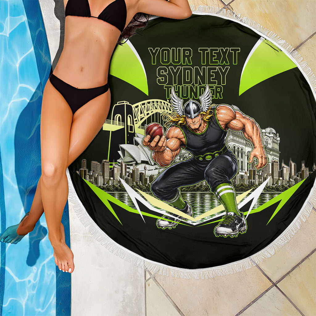 Personalised Sydney Thunder Cricket Mascot Skyline Beach Blanket Retro Comic Style Fan Art Graphic