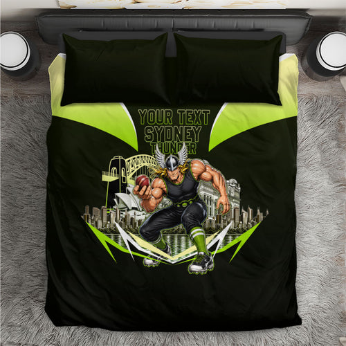 Personalised Sydney Thunder Cricket Mascot Skyline Bedding Set Retro Comic Style Fan Art Graphic