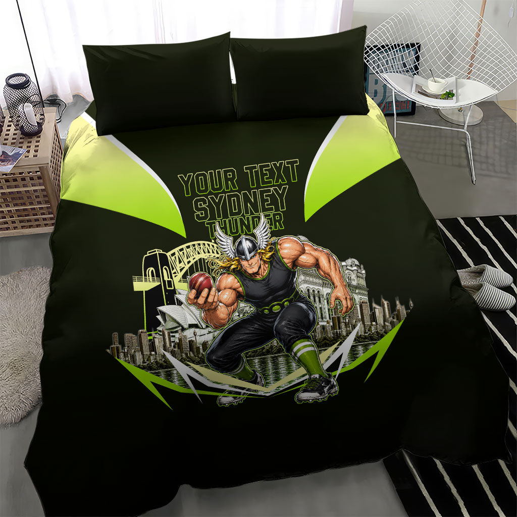 Personalised Sydney Thunder Cricket Mascot Skyline Bedding Set Retro Comic Style Fan Art Graphic