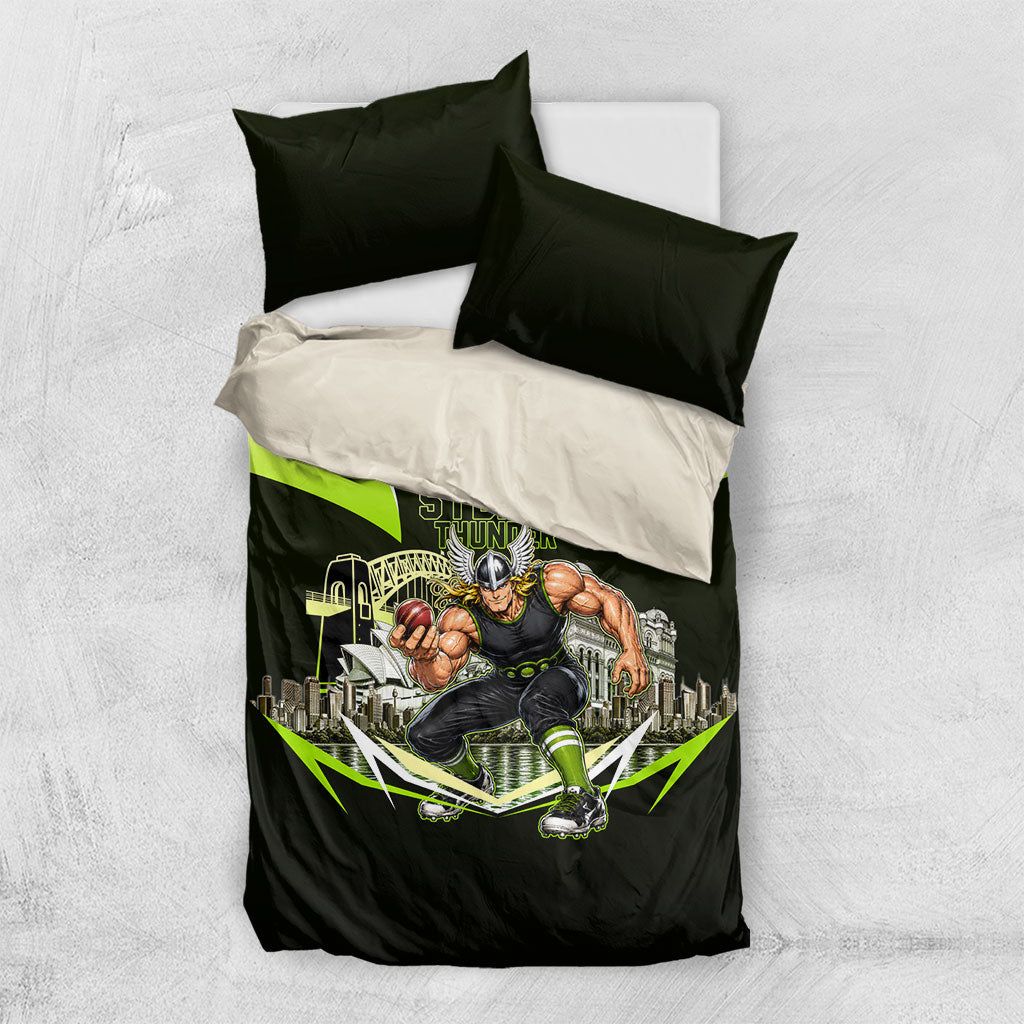 Personalised Sydney Thunder Cricket Mascot Skyline Bedding Set Retro Comic Style Fan Art Graphic