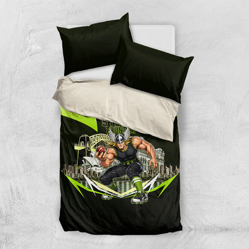 Personalised Sydney Thunder Cricket Mascot Skyline Bedding Set Retro Comic Style Fan Art Graphic