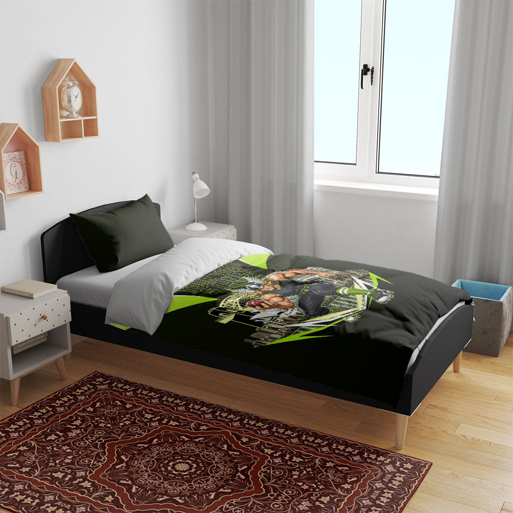 Personalised Sydney Thunder Cricket Mascot Skyline Bedding Set Retro Comic Style Fan Art Graphic
