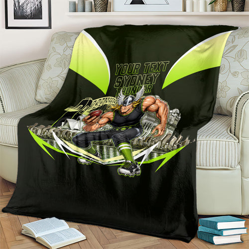 Personalised Sydney Thunder Cricket Mascot Skyline Blanket Retro Comic Style Fan Art Graphic