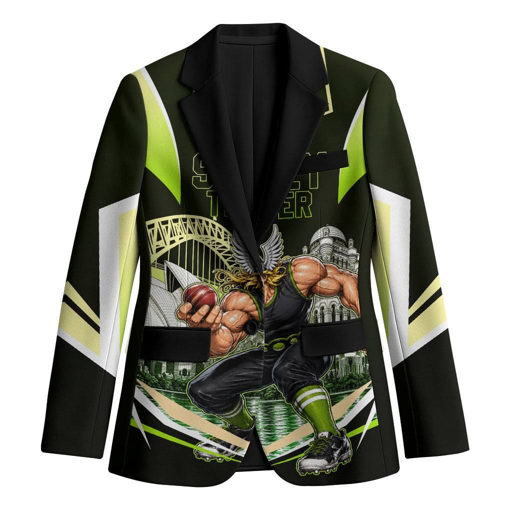Personalised Sydney Thunder Cricket Mascot Skyline Blazer Retro Comic Style Fan Art Graphic