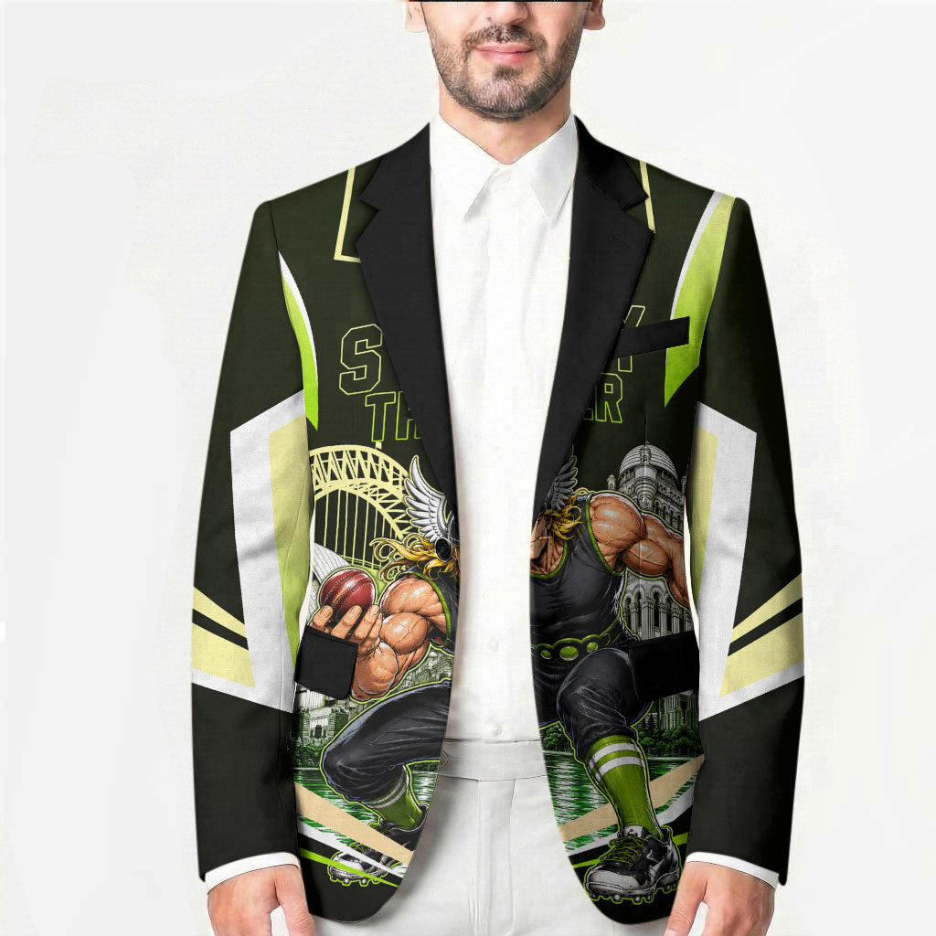 Personalised Sydney Thunder Cricket Mascot Skyline Blazer Retro Comic Style Fan Art Graphic