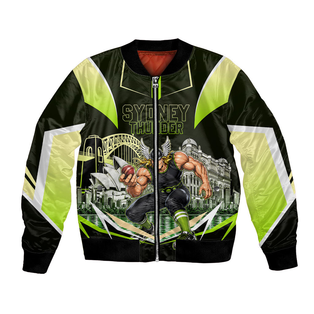 Personalised Sydney Thunder Cricket Mascot Skyline Bomber Jacket Retro Comic Style Fan Art Graphic