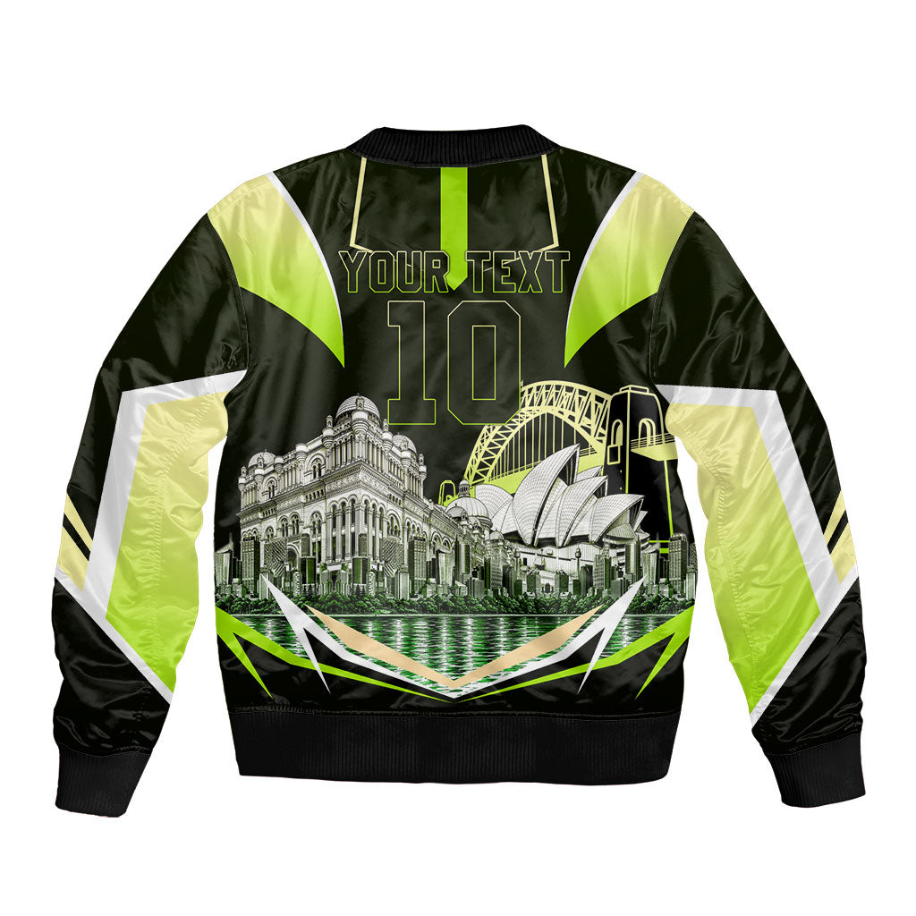 Personalised Sydney Thunder Cricket Mascot Skyline Bomber Jacket Retro Comic Style Fan Art Graphic