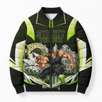 Personalised Sydney Thunder Cricket Mascot Skyline Bomber Puffer Jacket Retro Comic Style Fan Art Graphic