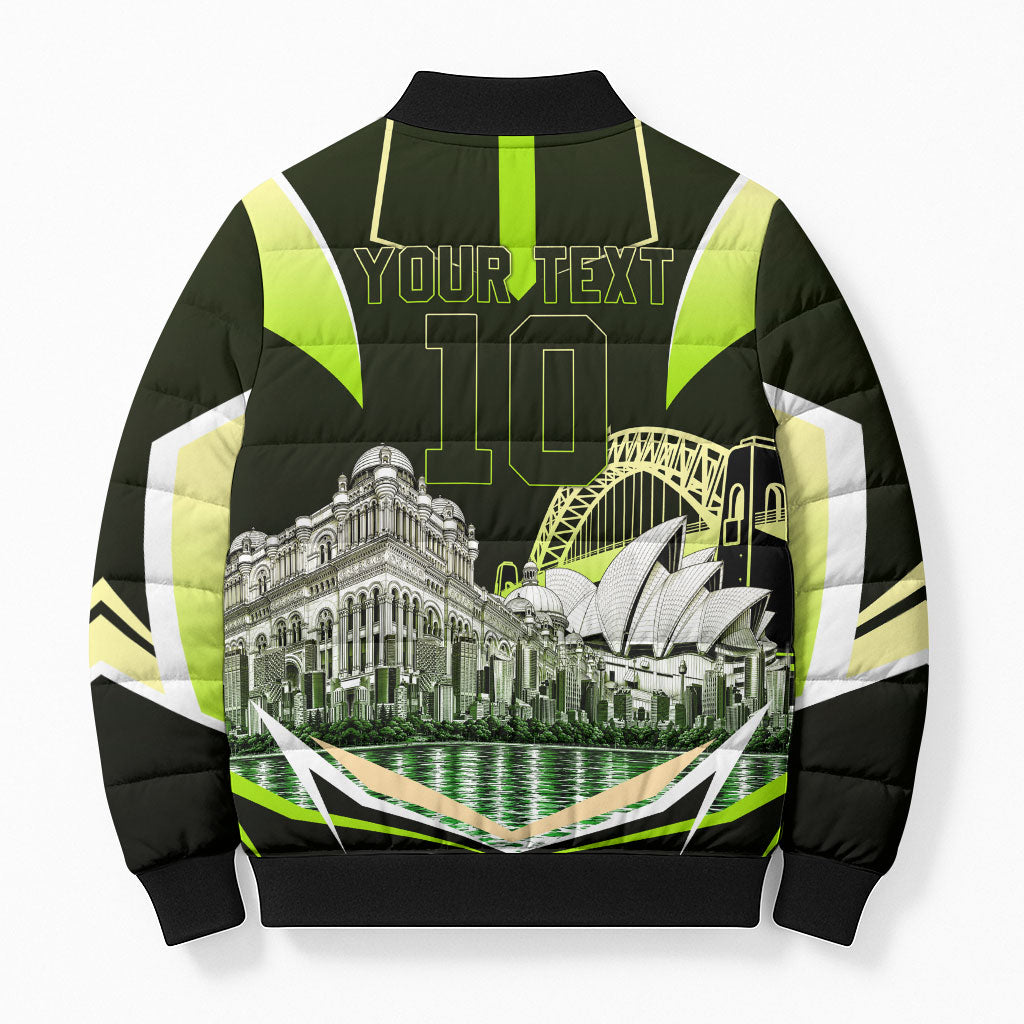 Personalised Sydney Thunder Cricket Mascot Skyline Bomber Puffer Jacket Retro Comic Style Fan Art Graphic