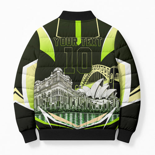 Personalised Sydney Thunder Cricket Mascot Skyline Bomber Puffer Jacket Retro Comic Style Fan Art Graphic