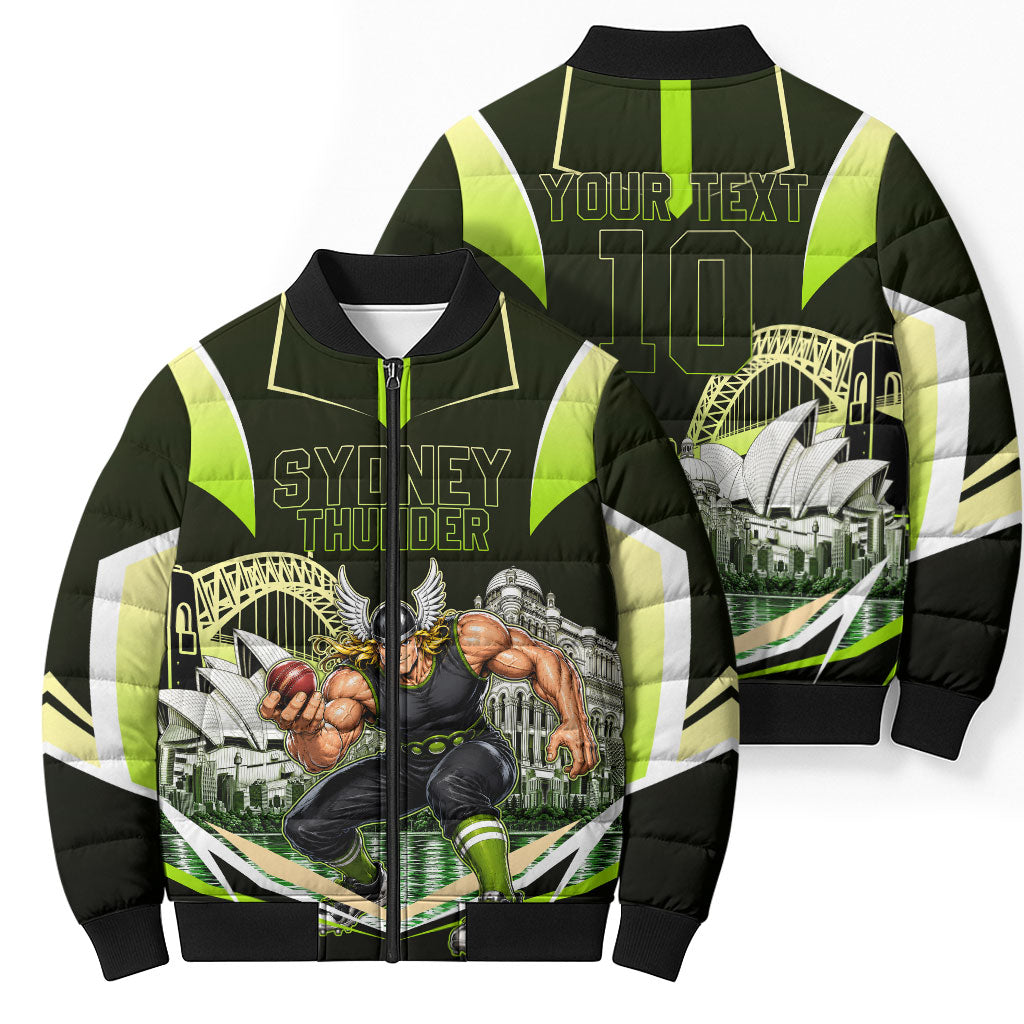 Personalised Sydney Thunder Cricket Mascot Skyline Bomber Puffer Jacket Retro Comic Style Fan Art Graphic
