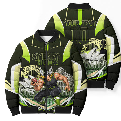 Personalised Sydney Thunder Cricket Mascot Skyline Bomber Puffer Jacket Retro Comic Style Fan Art Graphic