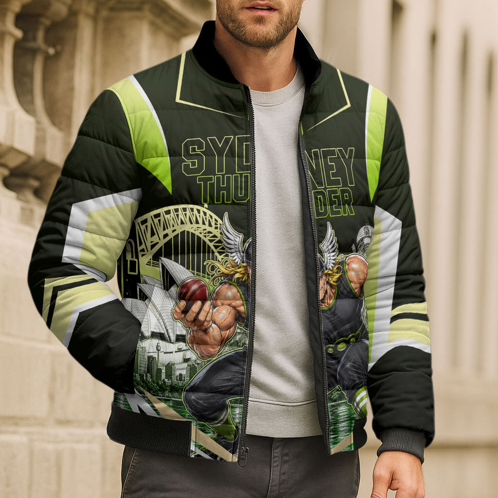 Personalised Sydney Thunder Cricket Mascot Skyline Bomber Puffer Jacket Retro Comic Style Fan Art Graphic