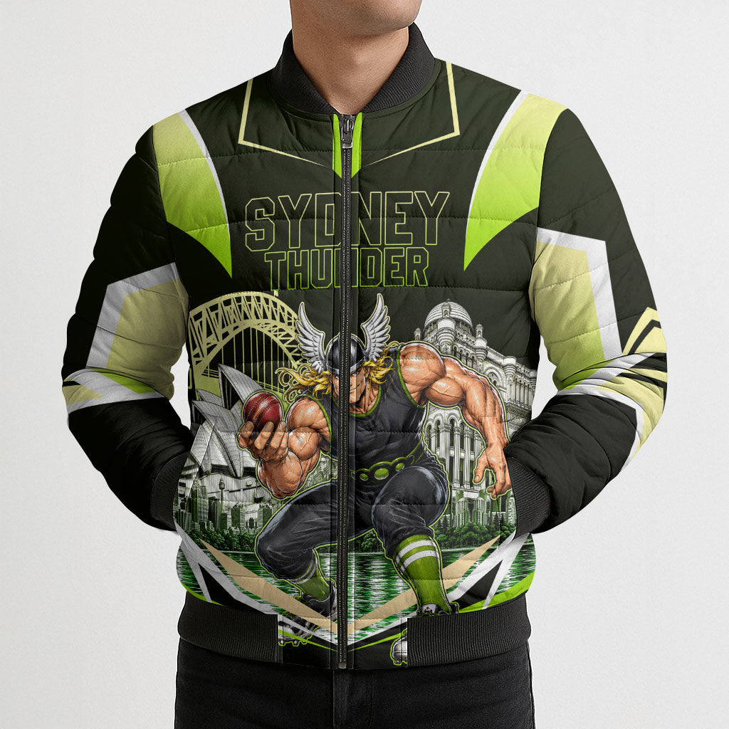 Personalised Sydney Thunder Cricket Mascot Skyline Bomber Puffer Jacket Retro Comic Style Fan Art Graphic
