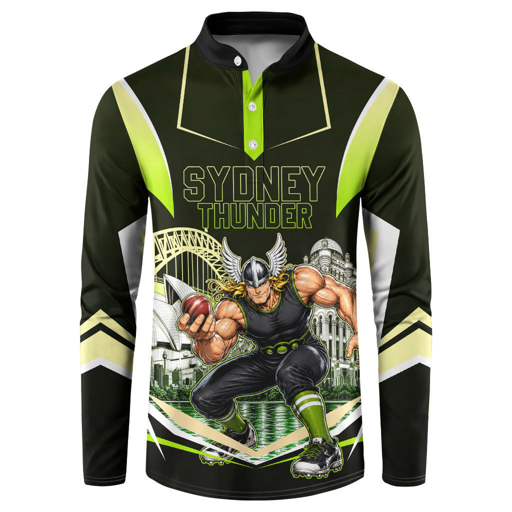 Personalised Sydney Thunder Cricket Mascot Skyline Button Sweatshirt Retro Comic Style Fan Art Graphic