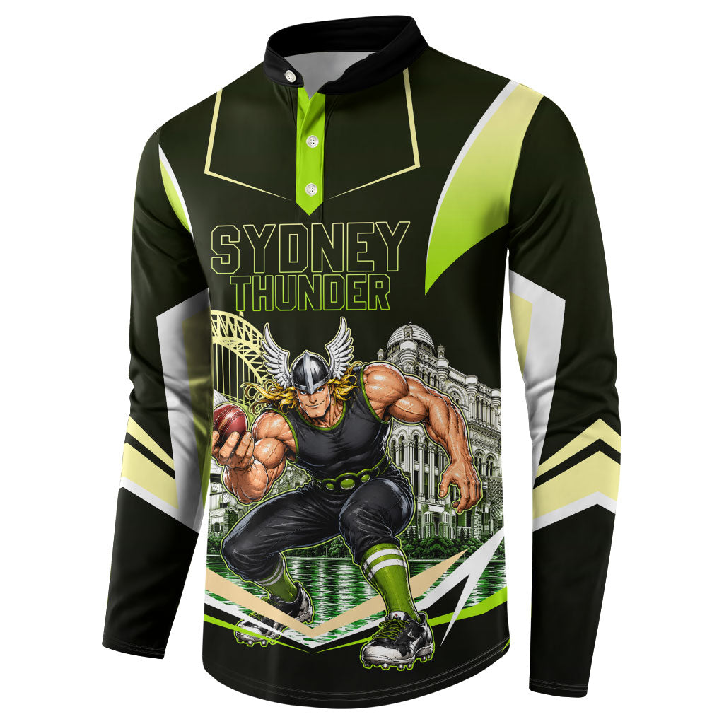 Personalised Sydney Thunder Cricket Mascot Skyline Button Sweatshirt Retro Comic Style Fan Art Graphic