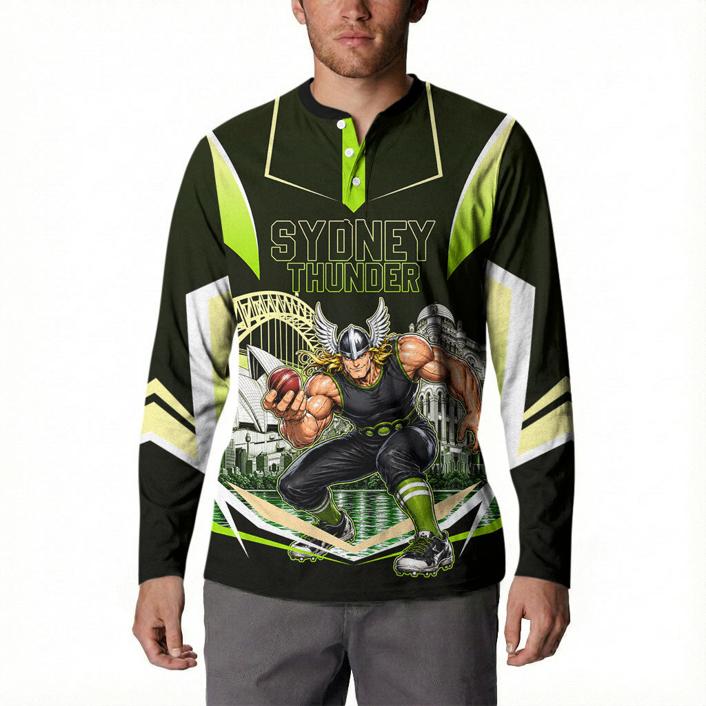 Personalised Sydney Thunder Cricket Mascot Skyline Button Sweatshirt Retro Comic Style Fan Art Graphic