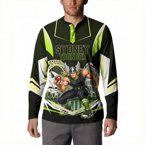 Personalised Sydney Thunder Cricket Mascot Skyline Button Sweatshirt Retro Comic Style Fan Art Graphic