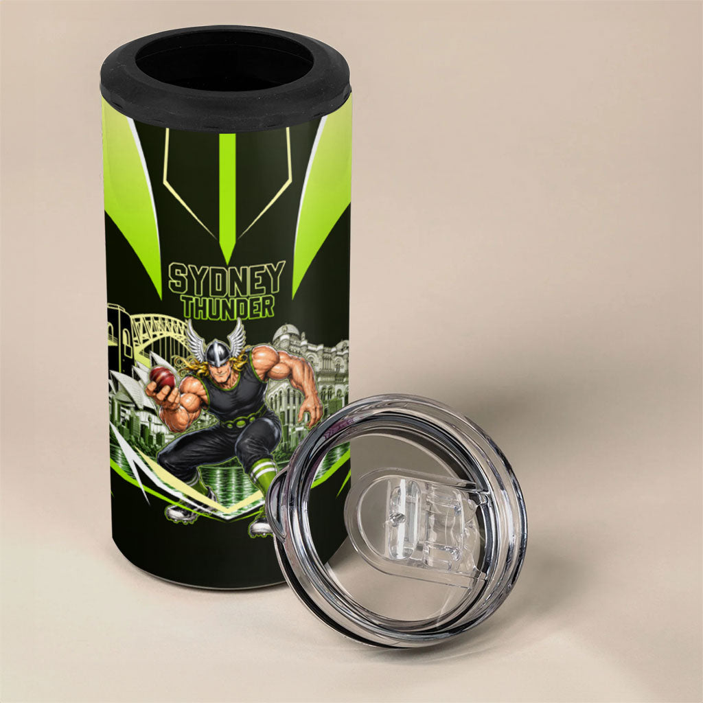 Personalised Sydney Thunder Cricket Mascot Skyline 4 in 1 Can Cooler Tumbler Retro Comic Style Fan Art Graphic