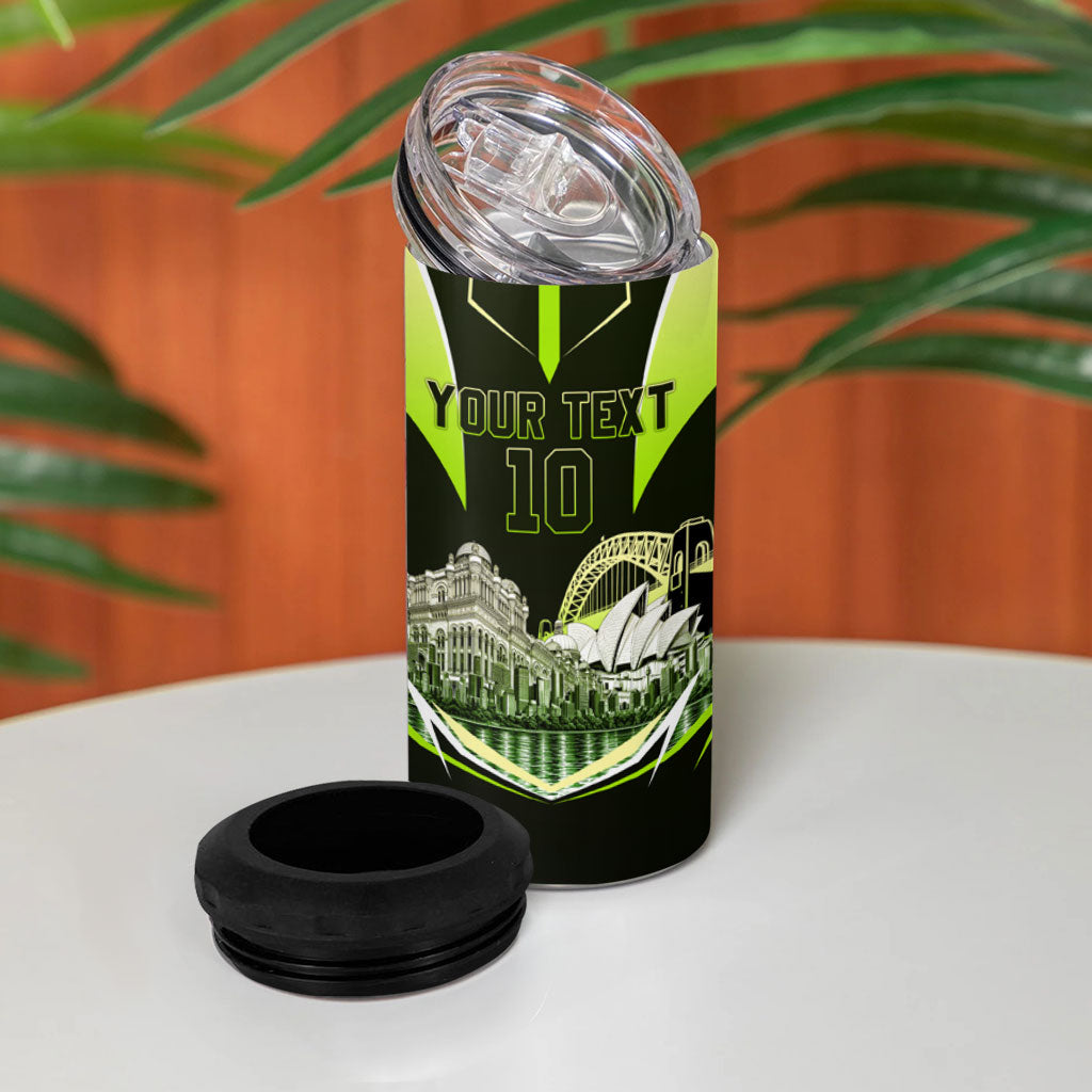 Personalised Sydney Thunder Cricket Mascot Skyline 4 in 1 Can Cooler Tumbler Retro Comic Style Fan Art Graphic