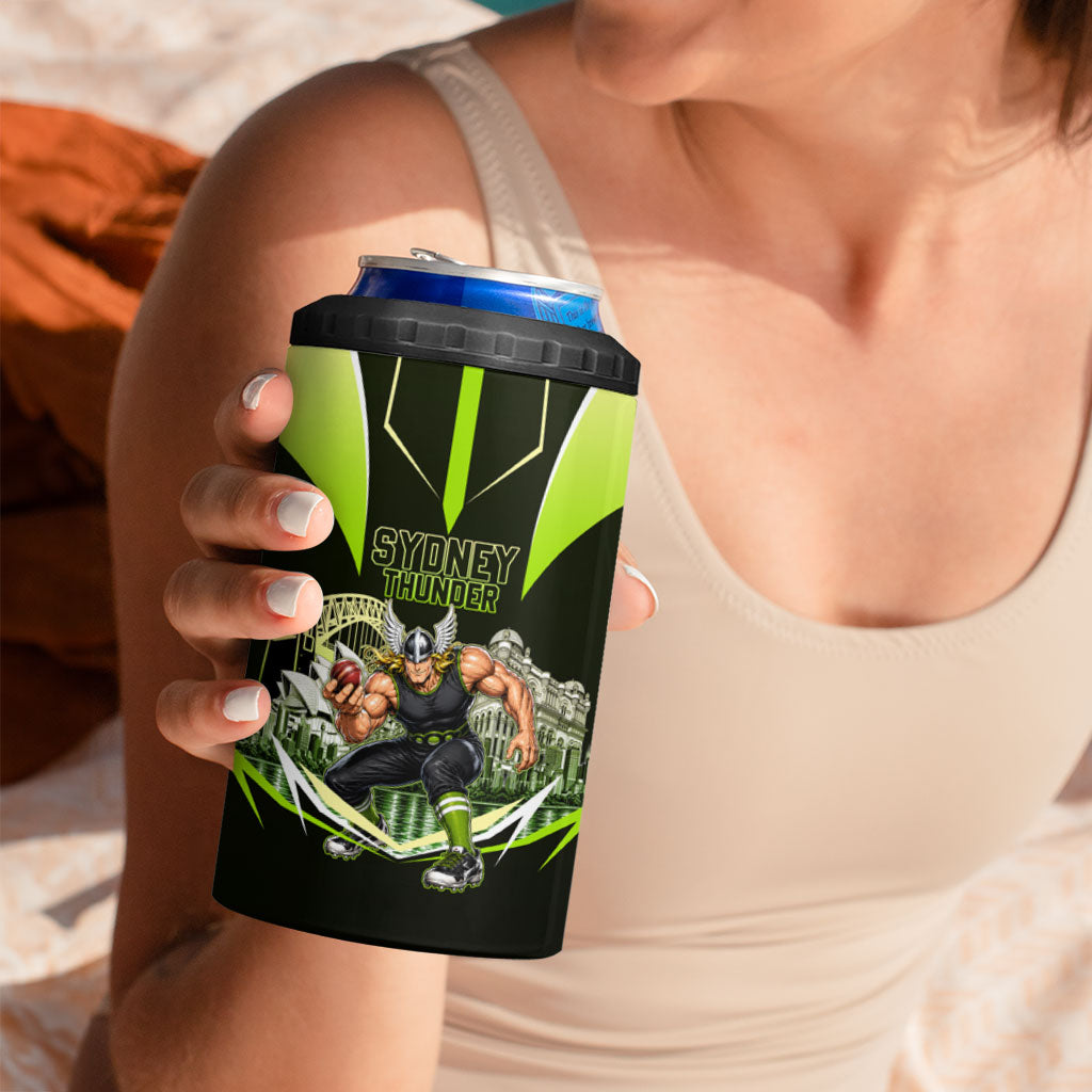 Personalised Sydney Thunder Cricket Mascot Skyline 4 in 1 Can Cooler Tumbler Retro Comic Style Fan Art Graphic