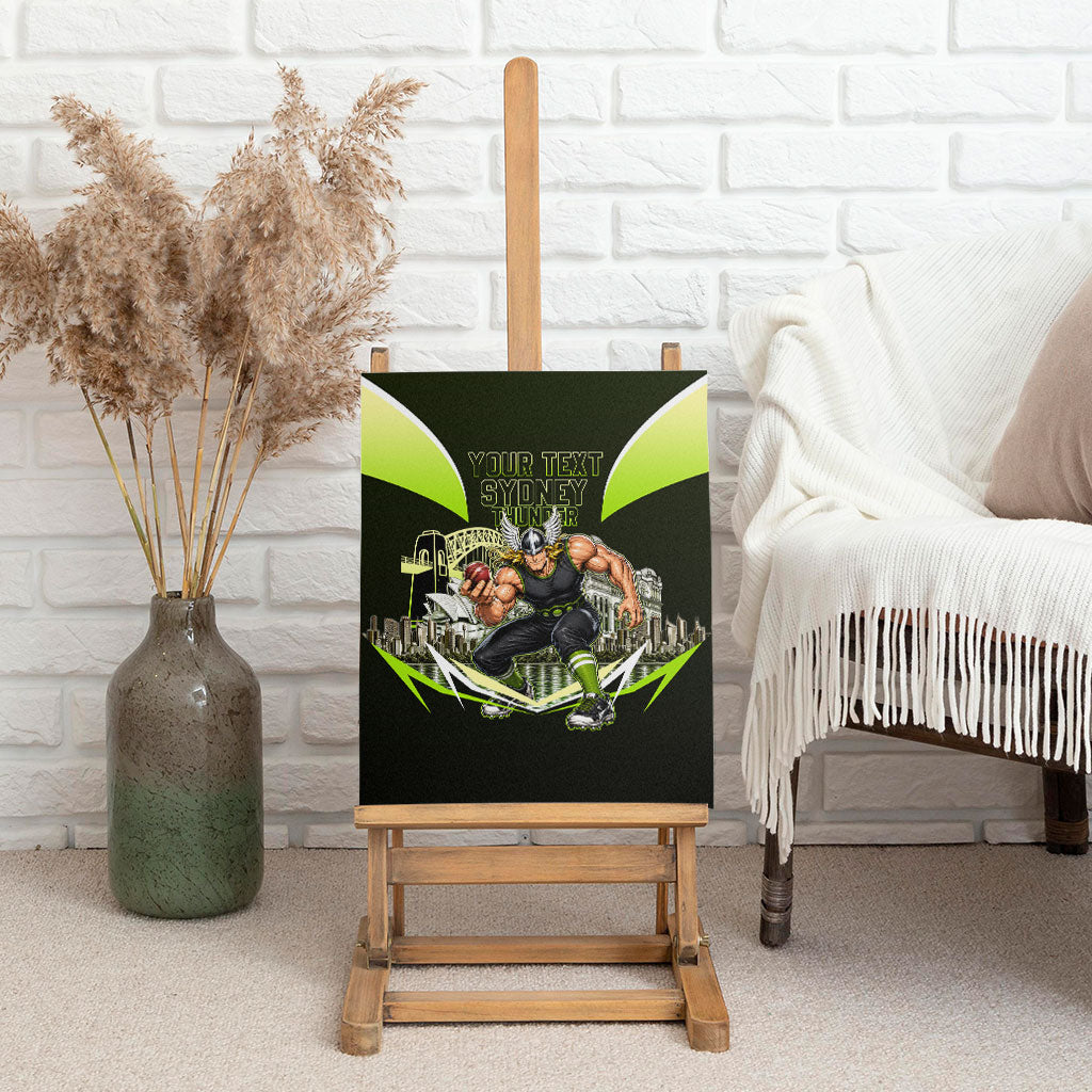Personalised Sydney Thunder Cricket Mascot Skyline Canvas Wall Art Retro Comic Style Fan Art Graphic