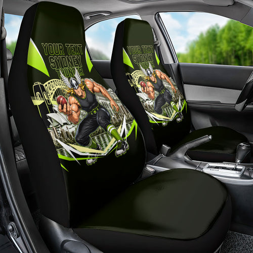 Personalised Sydney Thunder Cricket Mascot Skyline Car Seat Cover Retro Comic Style Fan Art Graphic