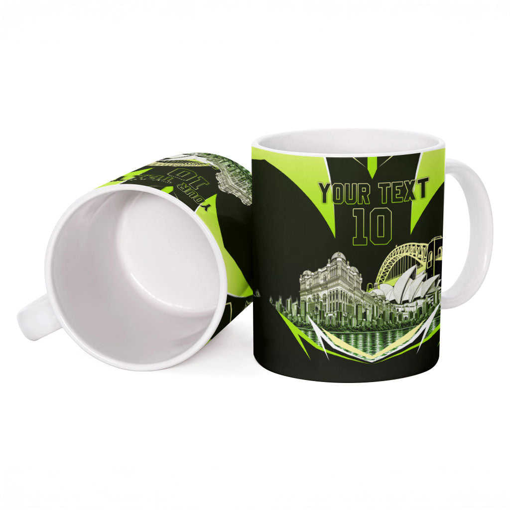 Personalised Sydney Thunder Cricket Mascot Skyline Ceramic Mug Retro Comic Style Fan Art Graphic