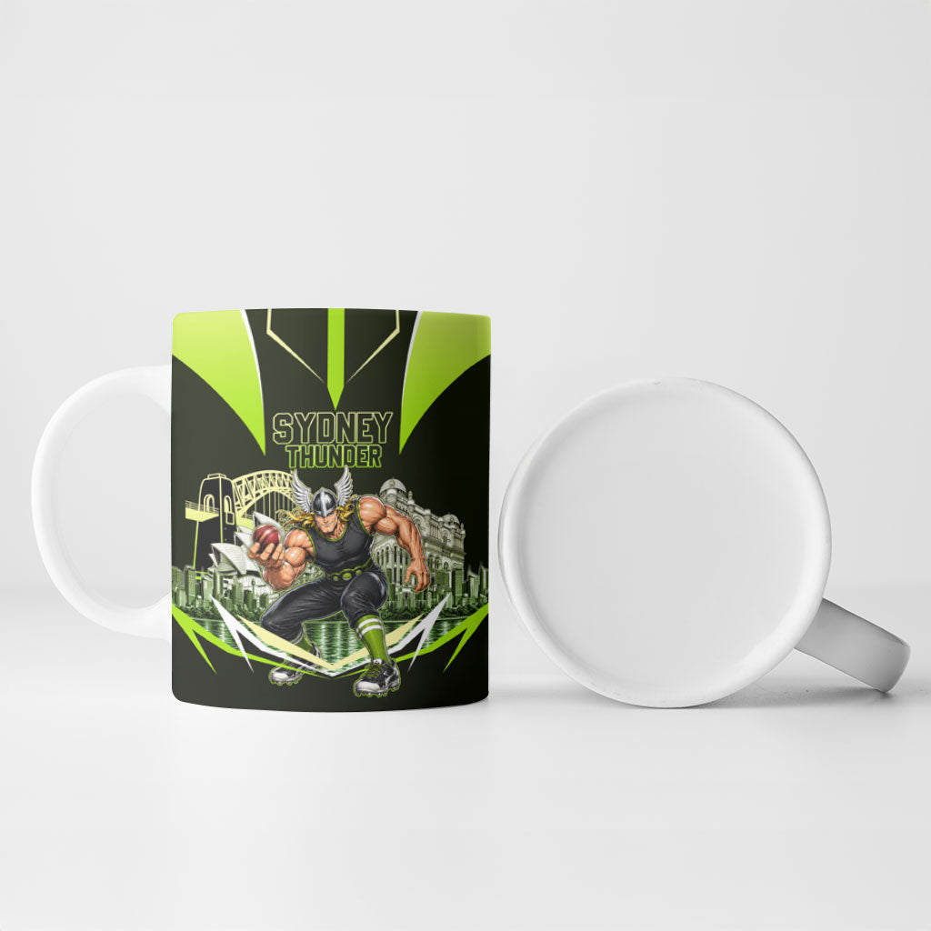Personalised Sydney Thunder Cricket Mascot Skyline Ceramic Mug Retro Comic Style Fan Art Graphic