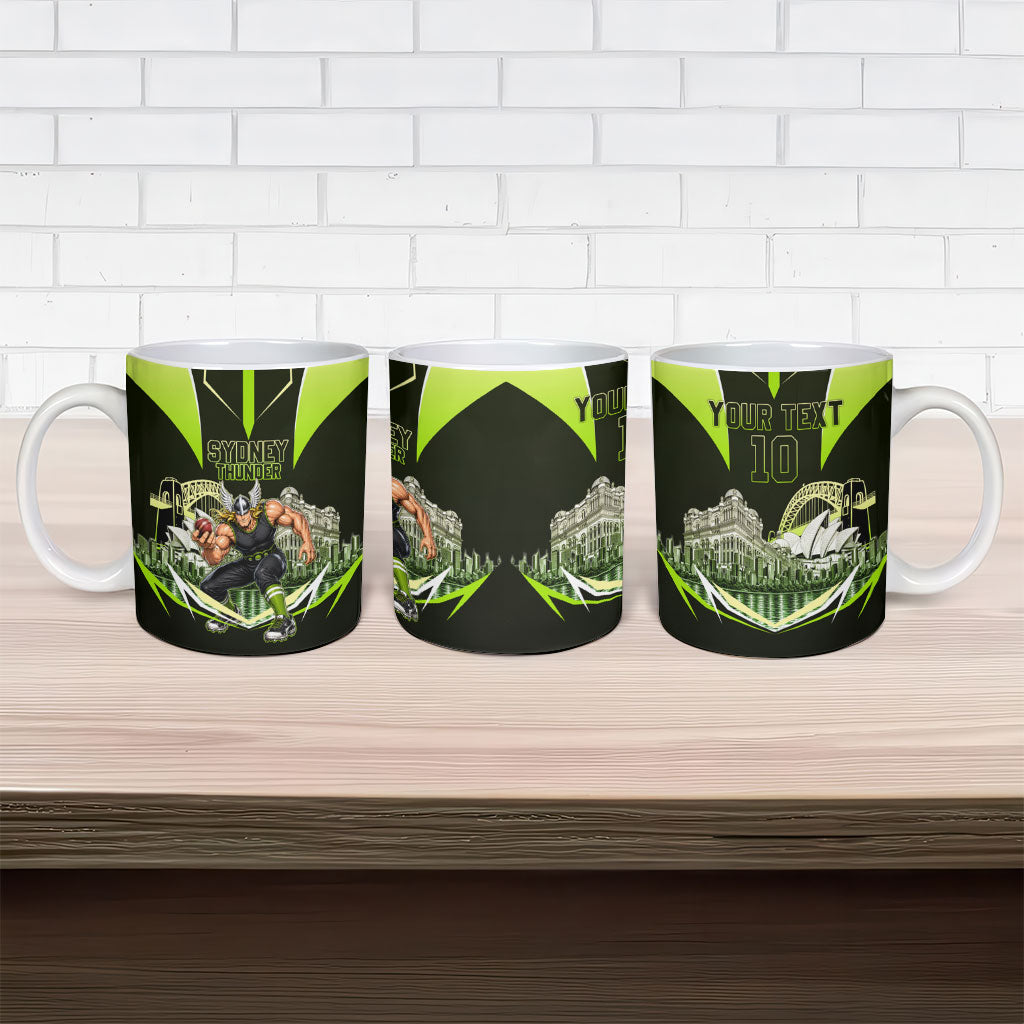 Personalised Sydney Thunder Cricket Mascot Skyline Ceramic Mug Retro Comic Style Fan Art Graphic
