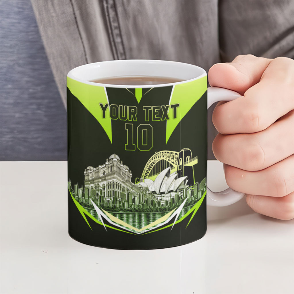 Personalised Sydney Thunder Cricket Mascot Skyline Ceramic Mug Retro Comic Style Fan Art Graphic