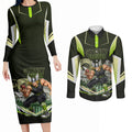 Personalised Sydney Thunder Cricket Mascot Skyline Couples Matching Long Sleeve Bodycon Dress and Long Sleeve Button Shirt Retro Comic Style Fan Art Graphic