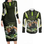 Personalised Sydney Thunder Cricket Mascot Skyline Couples Matching Long Sleeve Bodycon Dress and Long Sleeve Button Shirt Retro Comic Style Fan Art Graphic