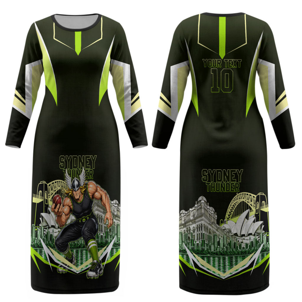 Personalised Sydney Thunder Cricket Mascot Skyline Couples Matching Long Sleeve Bodycon Dress and Long Sleeve Button Shirt Retro Comic Style Fan Art Graphic