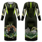 Personalised Sydney Thunder Cricket Mascot Skyline Couples Matching Long Sleeve Bodycon Dress and Long Sleeve Button Shirt Retro Comic Style Fan Art Graphic