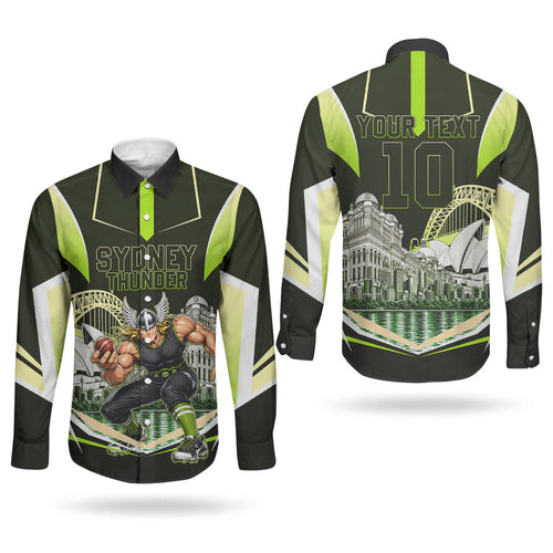 Personalised Sydney Thunder Cricket Mascot Skyline Couples Matching Mermaid Dress and Long Sleeve Button Shirt Retro Comic Style Fan Art Graphic