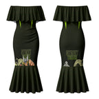 Personalised Sydney Thunder Cricket Mascot Skyline Couples Matching Mermaid Dress and Long Sleeve Button Shirt Retro Comic Style Fan Art Graphic