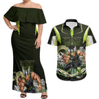 Personalised Sydney Thunder Cricket Mascot Skyline Couples Matching Off Shoulder Maxi Dress and Hawaiian Shirt Retro Comic Style Fan Art Graphic