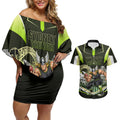 Personalised Sydney Thunder Cricket Mascot Skyline Couples Matching Off Shoulder Short Dress and Hawaiian Shirt Retro Comic Style Fan Art Graphic