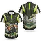 Personalised Sydney Thunder Cricket Mascot Skyline Couples Matching Off Shoulder Short Dress and Hawaiian Shirt Retro Comic Style Fan Art Graphic