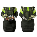 Personalised Sydney Thunder Cricket Mascot Skyline Couples Matching Off Shoulder Short Dress and Long Sleeve Button Shirt Retro Comic Style Fan Art Graphic