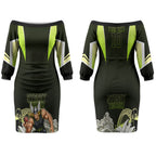 Personalised Sydney Thunder Cricket Mascot Skyline Couples Matching Off The Shoulder Long Sleeve Dress and Hawaiian Shirt Retro Comic Style Fan Art Graphic