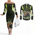 Personalised Sydney Thunder Cricket Mascot Skyline Couples Matching Off The Shoulder Long Sleeve Dress and Long Sleeve Button Shirt Retro Comic Style Fan Art Graphic