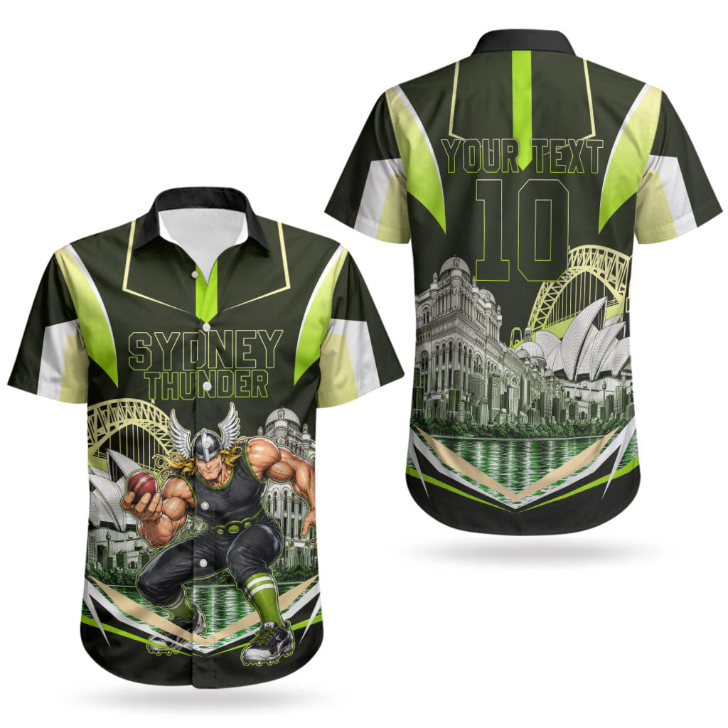 Personalised Sydney Thunder Cricket Mascot Skyline Couples Matching Puletasi and Hawaiian Shirt Retro Comic Style Fan Art Graphic