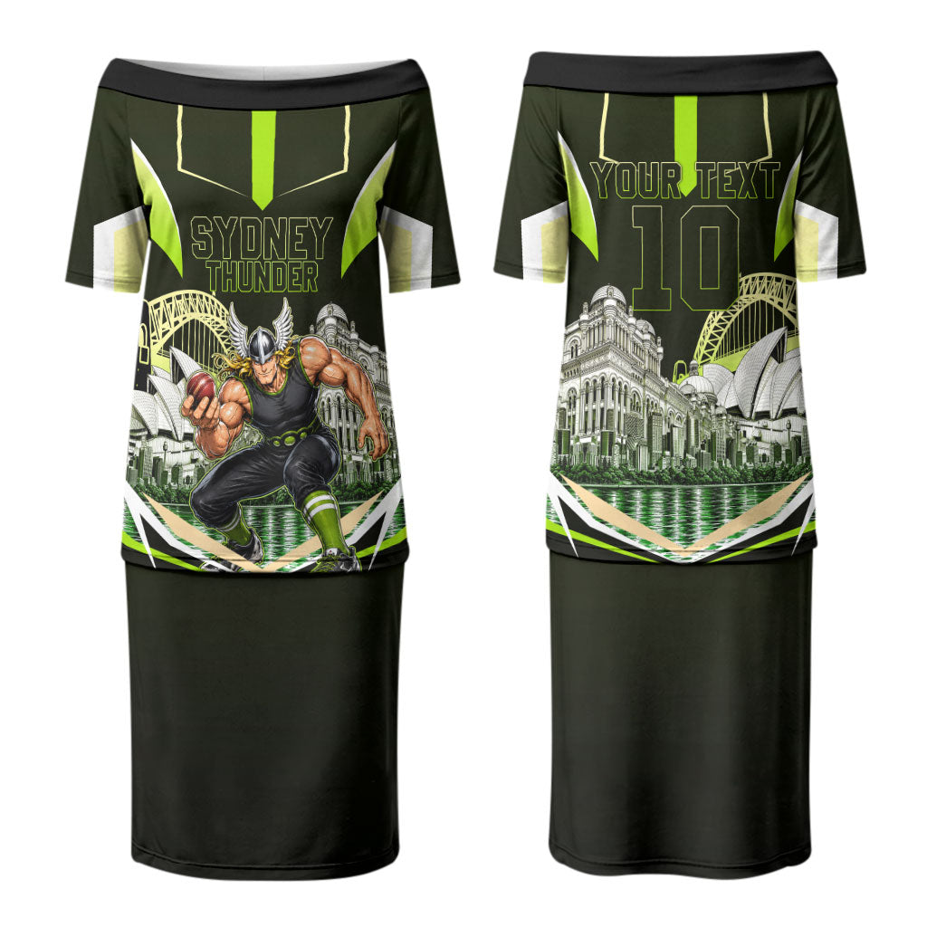 Personalised Sydney Thunder Cricket Mascot Skyline Couples Matching Puletasi and Hawaiian Shirt Retro Comic Style Fan Art Graphic