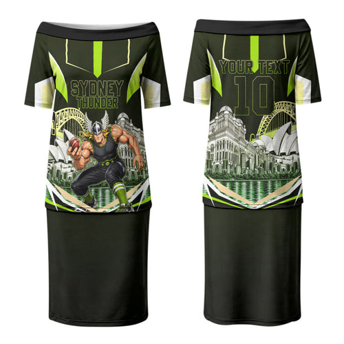 Personalised Sydney Thunder Cricket Mascot Skyline Couples Matching Puletasi and Hawaiian Shirt Retro Comic Style Fan Art Graphic