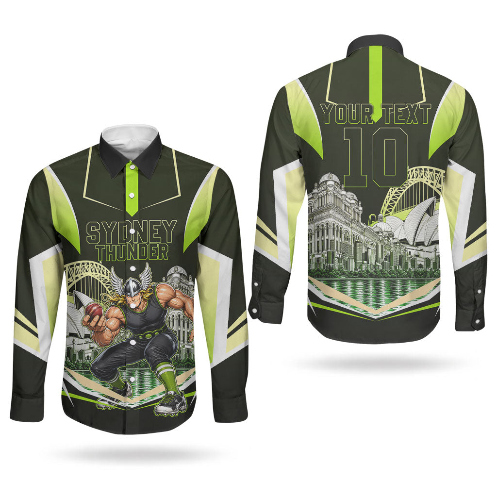 Personalised Sydney Thunder Cricket Mascot Skyline Couples Matching Puletasi and Long Sleeve Button Shirt Retro Comic Style Fan Art Graphic